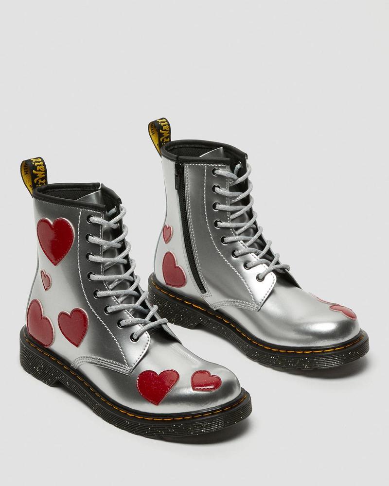 Dr Martens Youth 1460 Glitter Star Lak Blonder UpBoots Snørestøvler Børn Metal | DK 709YXF